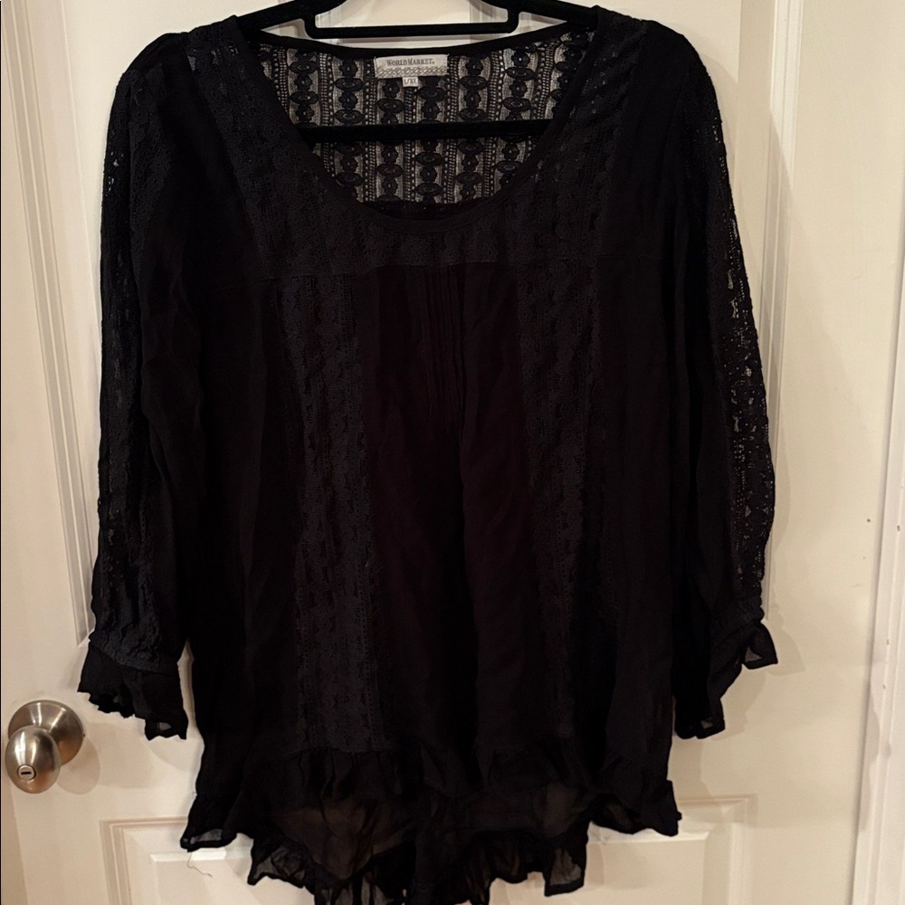 World Market Black Lace Blouse Size L/XL